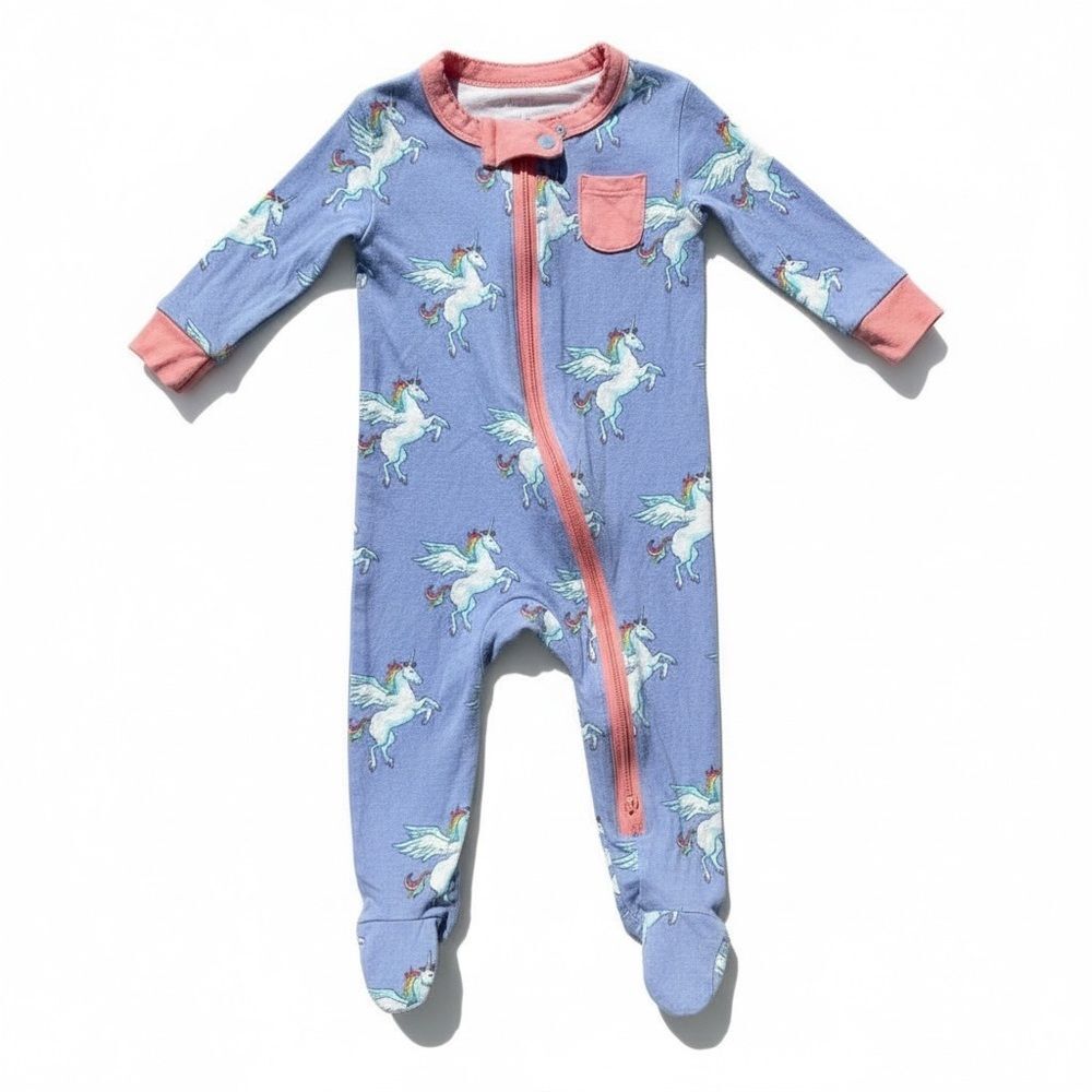 Hatley Baby Purple Pegasus Bamboo Footie Pajamas Size 0-3M Unicorn Zip Sleepers